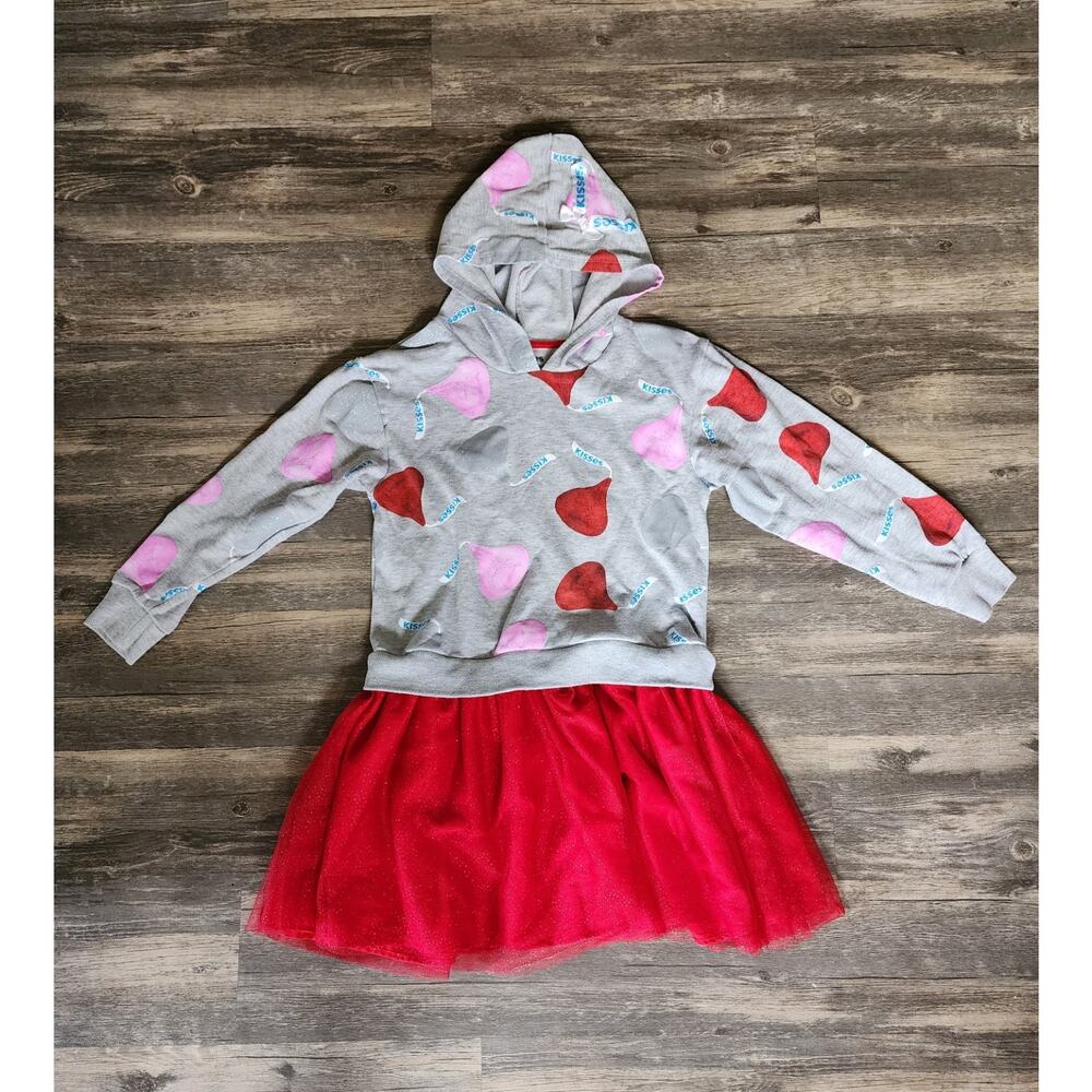 Hershy Kisses Sweatshirt Tutu Dress Hooded Valentine's Day Girls L 10-12